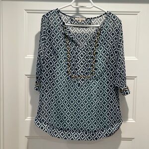 41 Hawthorn Navy and White Sheer Relaxed Graphic Blouse